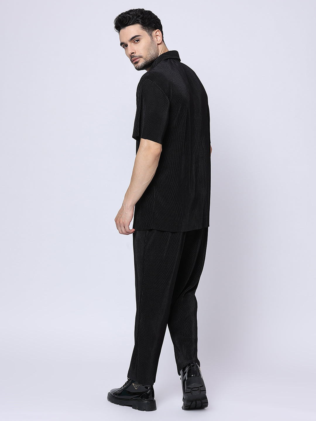 Over-Sized Premium Crush Satin Shirt With Pant Set – BlamBlack