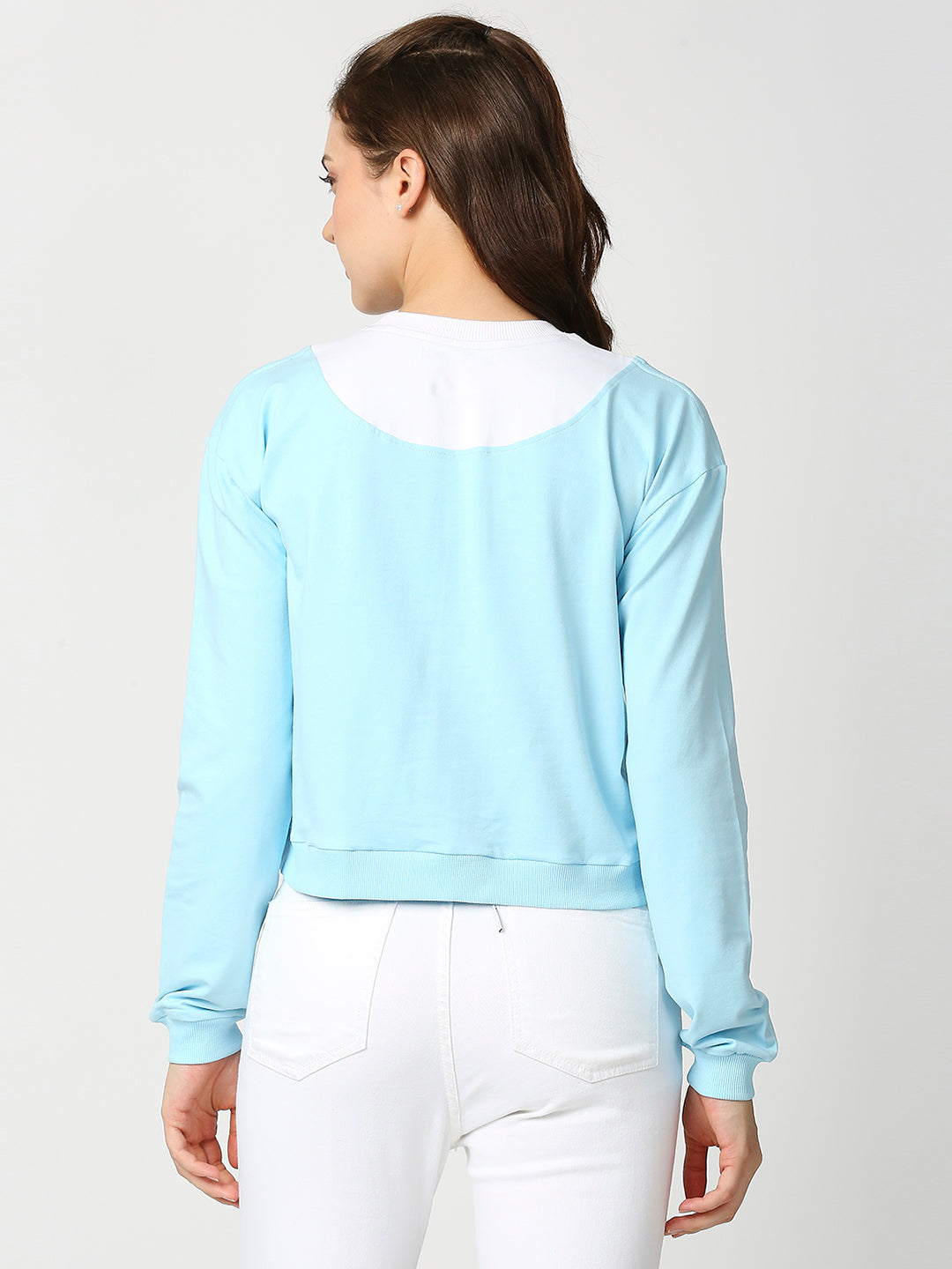 Buy Blamblack Women's Powder Blue & White Color Full Sleeves T-Shirt